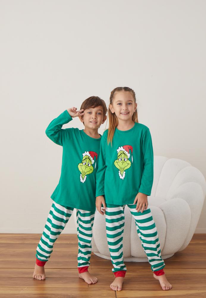 Pijamale de Crăciun Copii, Culoare Verde ,Engros